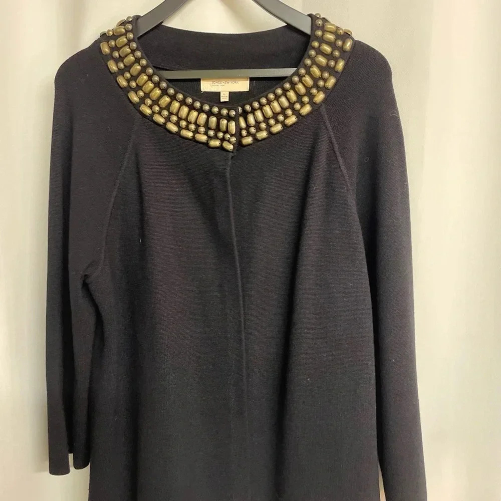 Vintage Jones New York   Holiday knit open sweater beads around collar size L